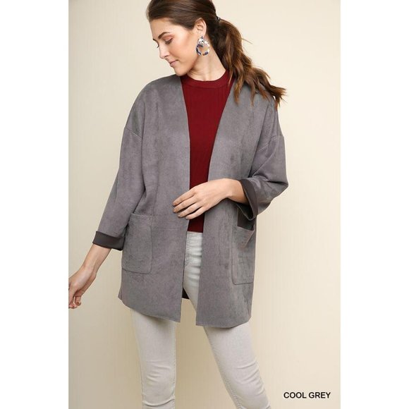 Umgee 3/4 Rolled Sleeve Suede Open Front Jacket - Picture 1 of 2